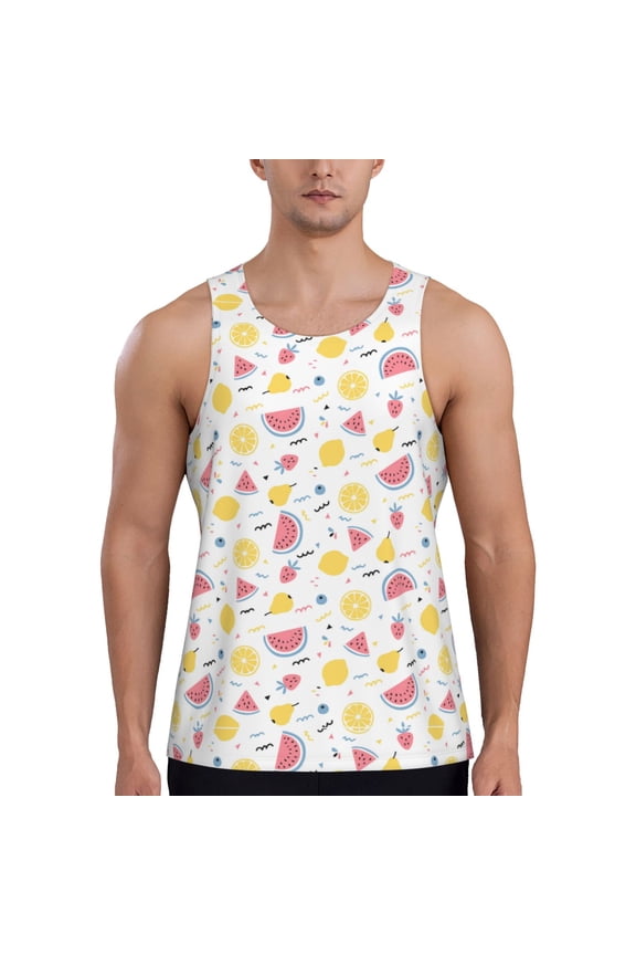 Tropical Fruit Print Men's Workout Tank Top,Quick Dry Workout Tank Top,Gym Muscle Tee,Fitness Bodybuilding Sleeveless T Shirt-XX-Large