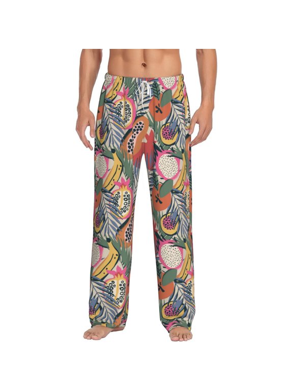 Tropical Fruit Print Pajama Pants for Men,Men’s Pajama Bottoms,Mens PJ Pants with Pockets & Button Fly-3X-Large