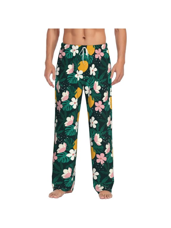 Tropical Fruit Print Pajama Pants for Men,Men’s Pajama Bottoms,Mens PJ Pants with Pockets & Button Fly-Medium