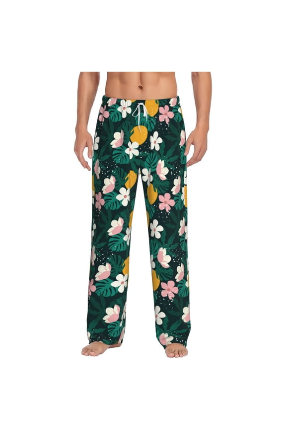 Tropical Fruit Print Pajama Pants for Men,Men’s Pajama Bottoms,Mens PJ Pants with Pockets & Button Fly-Medium