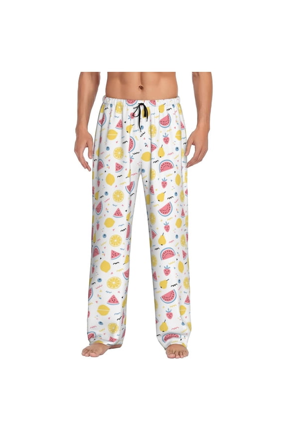 Tropical Fruit Print Pajama Pants for Men,Men’s Pajama Bottoms,Mens PJ Pants with Pockets & Button Fly-Medium