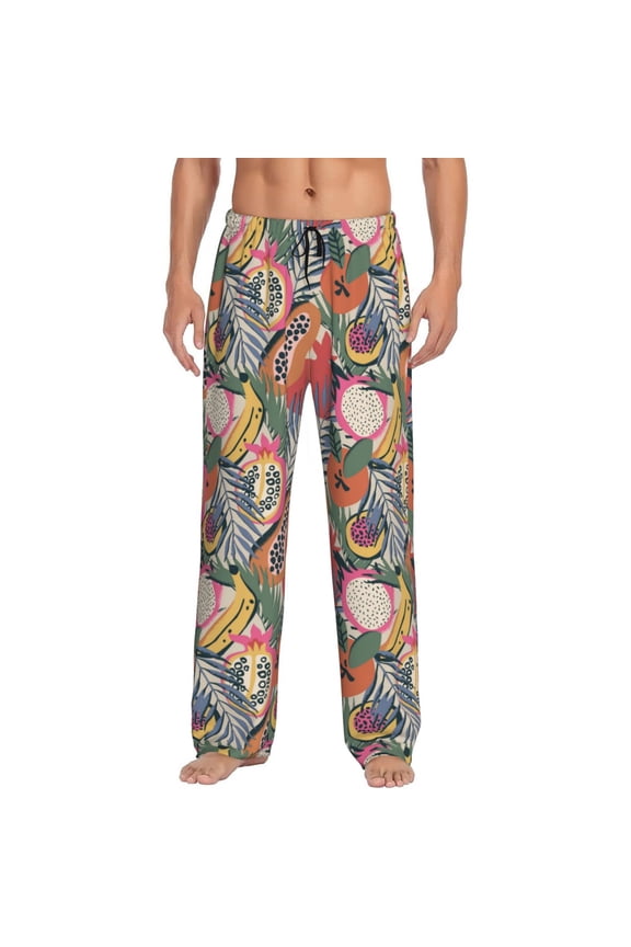 Tropical Fruit Print Pajama Pants for Men,Men’s Pajama Bottoms,Mens PJ Pants with Pockets & Button Fly-XX-Large