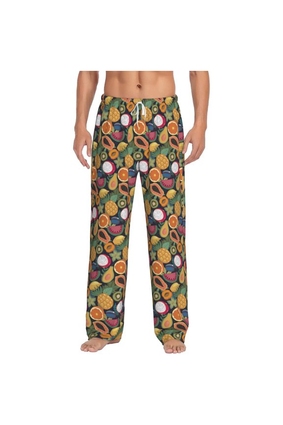 Tropical Fruits Print Pajama Pants for Men,Men’s Pajama Bottoms,Mens PJ Pants with Pockets & Button Fly-Medium
