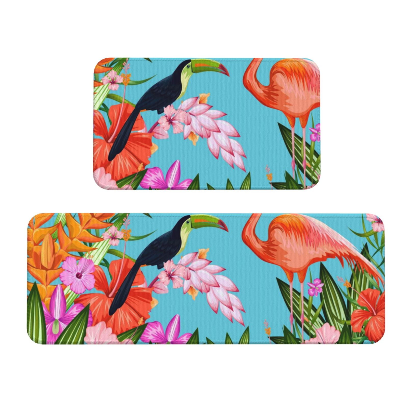 Logiee Tropical Jungle Flamingo Print Kitchen Mats for Floor Sets of 2 ...