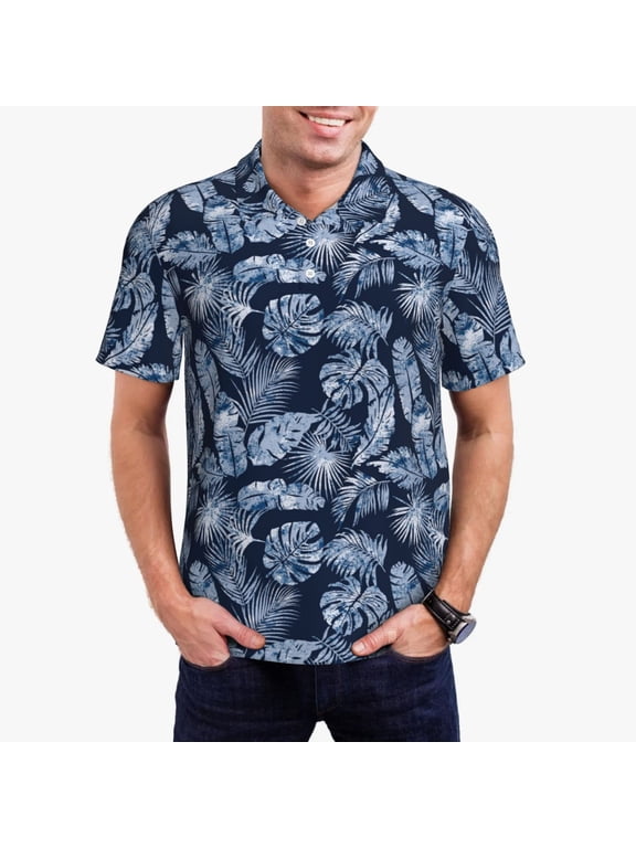 Tropical Leaves Print Mens Polo Shirts,Mens Golf Polo Shirts,Short Sleeve Casual Polo Shirts for Men,Summer Fashion Beach Shirts-Large