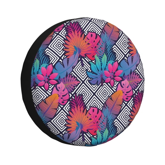 Logiee Tropical Leaves Print Spare Tire Cover, Universal Wheel Protectors,Waterproof Dust-Proof UV Sun Wheel Tire Cover,Fit for SUV, RV, Travel Trailer, Truck-14 inch