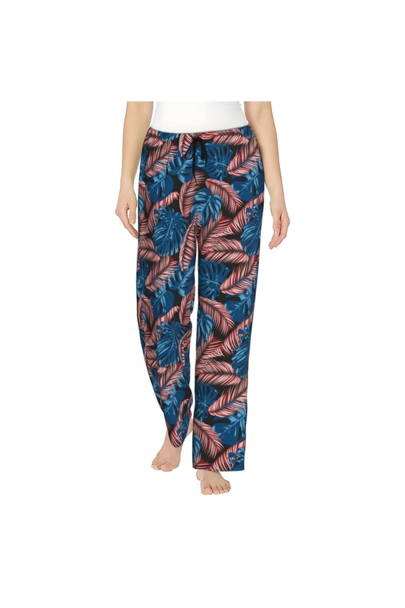 Tropical Leaves Print Women Pajama Pants,Comfy Pj Bottom with Pockets & Drawstring,Stretch Casual Sleepwear-X-Large
