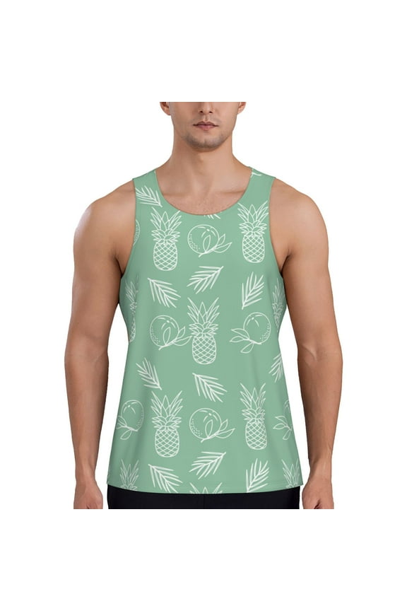 Tropical Pineapple Print Men's Workout Tank Top,Quick Dry Workout Tank Top,Gym Muscle Tee,Fitness Bodybuilding Sleeveless T Shirt-3X-Large
