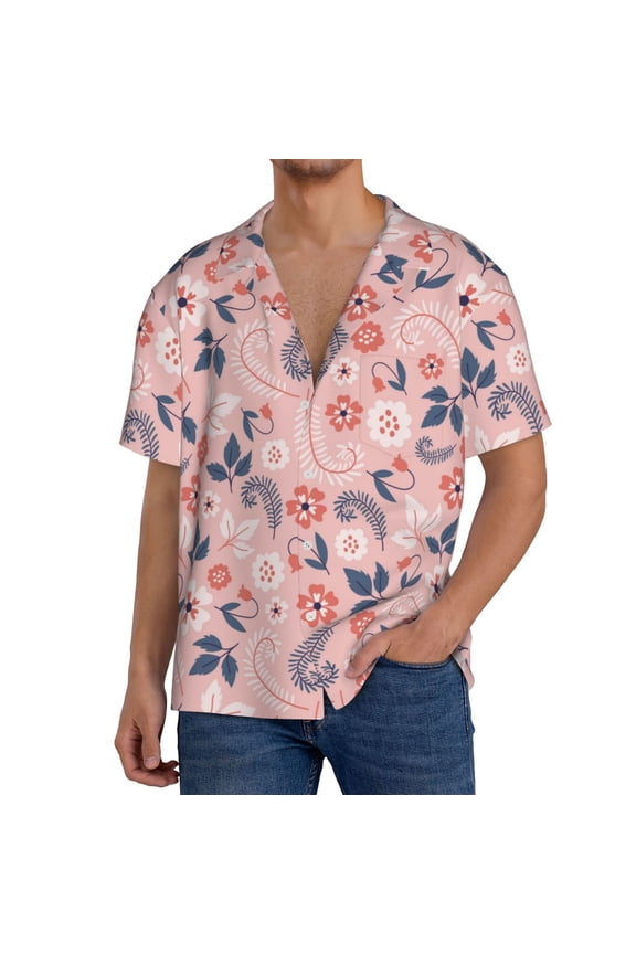 Tropical Plants Print Men's Button Down Shirts Short Sleeve, Summer Beach Shirts,Vacation Wedding Shirts,Men's Casual Button-Down Shirts with Pocket-Medium