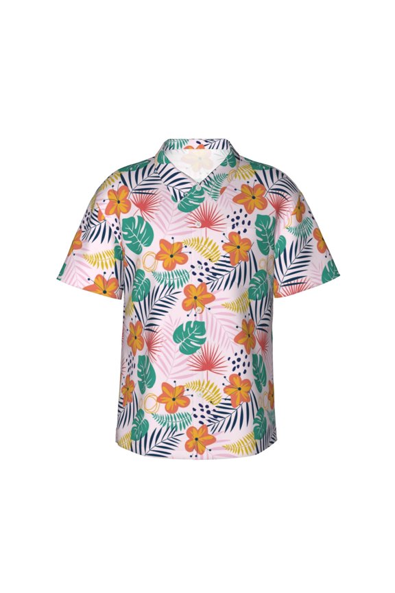Tropical Plants Print Mens Hawaiian Shirts,Loose-Fit Short Sleeve Button Down Tropical Aloha Beach Shirt,Summer Vacation Wedding Tops,Medium
