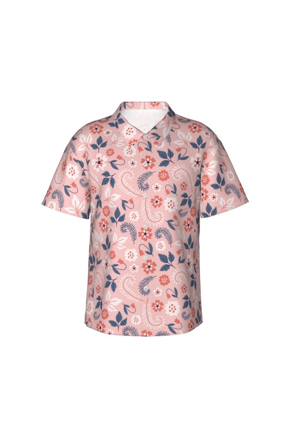 Tropical Plants Print Mens Hawaiian Shirts,Loose-Fit Short Sleeve Button Down Tropical Aloha Beach Shirt,Summer Vacation Wedding Tops,Medium