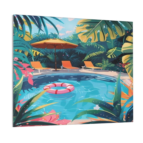 Logiee Tropical Poolside Relaxation Print Canvas Wall Art ,Art Poster,Canvas Decorative Picture,Decor Wall Pictures for Living Room Bedroom Bathroom,Ready to Hang