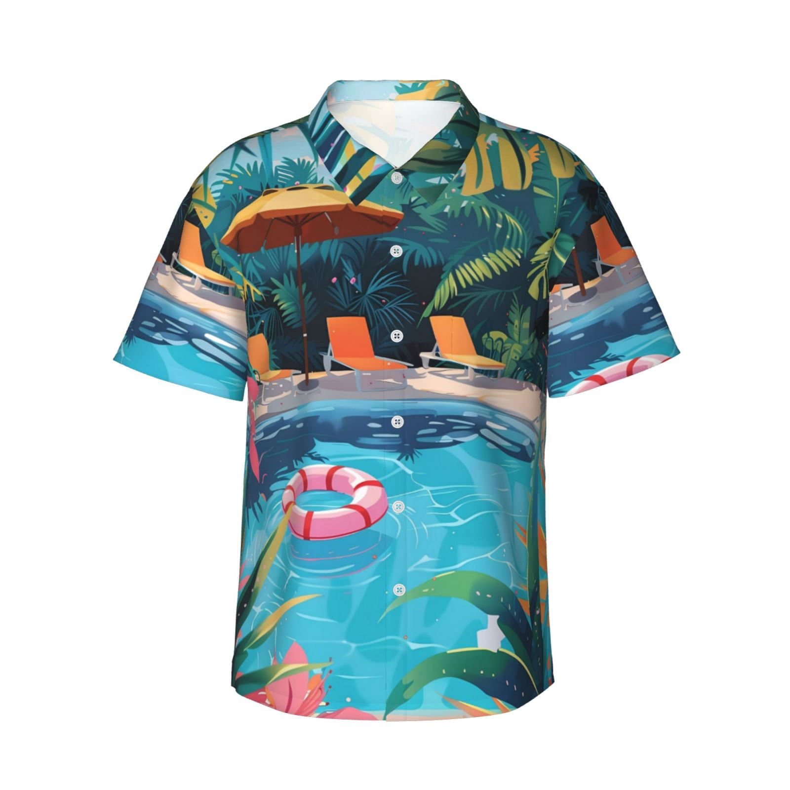 Men's Hawaiian Shirt - Tropical Floral Print, Relaxed Fit Short Sleeve Button Down For Beach & Summer