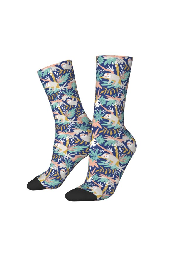 Tropical Sloth Print Adult Socks for Men & Women,Calf Socks, Ankle Socks,Boots Socks,Breathable Casual Sock,Unisex Crew Socks