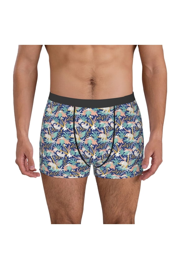 Tropical Sloth Print Mens Boxer Briefs,Boxer Briefs for Men,Breathable Stretch Underwear,Boys Boxer Briefs-Small
