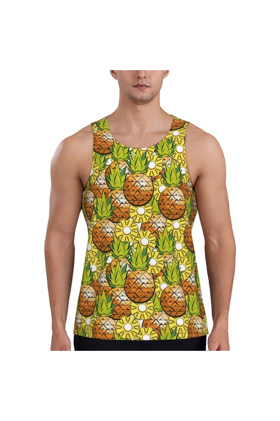 Tropical Summer Fruit Print Men's Workout Tank Top,Quick Dry Workout Tank Top,Gym Muscle Tee,Fitness Bodybuilding Sleeveless T Shirt-3X-Large