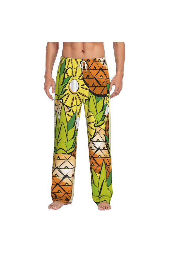 Tropical Summer Fruit Print Pajama Pants for Men,Men’s Pajama Bottoms,Mens PJ Pants with Pockets & Button Fly-Large