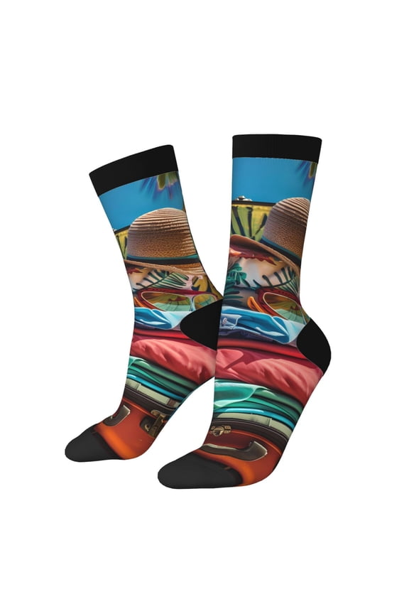 Tropical Vacation Essentials Print Adult Socks for Men & Women,Calf Socks, Ankle Socks,Boots Socks,Breathable Casual Sock,Unisex Crew Socks