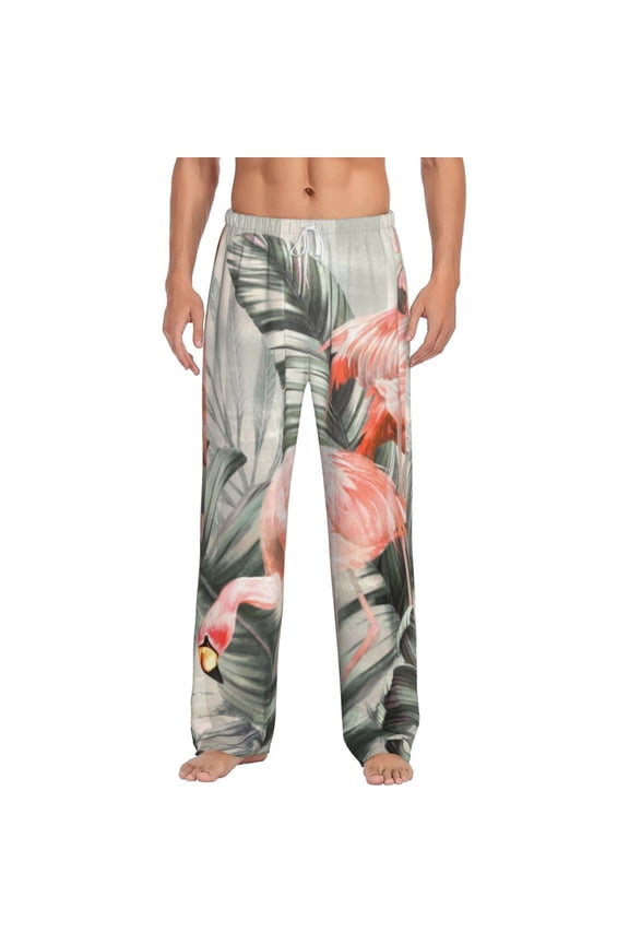 Tropical With Flamingos Print Pajama Pants for Men,Men’s Pajama Bottoms,Mens PJ Pants with Pockets & Button Fly-3X-Large