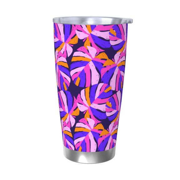 Logiee Tropics Leaf Print 20OZ Car Cup with Lid, Stainless Steel Vacuum Insulated Double Wall Travel Tumbler, Durable Insulated Coffee Mug,Thermal Cup with Straw-Without Straw