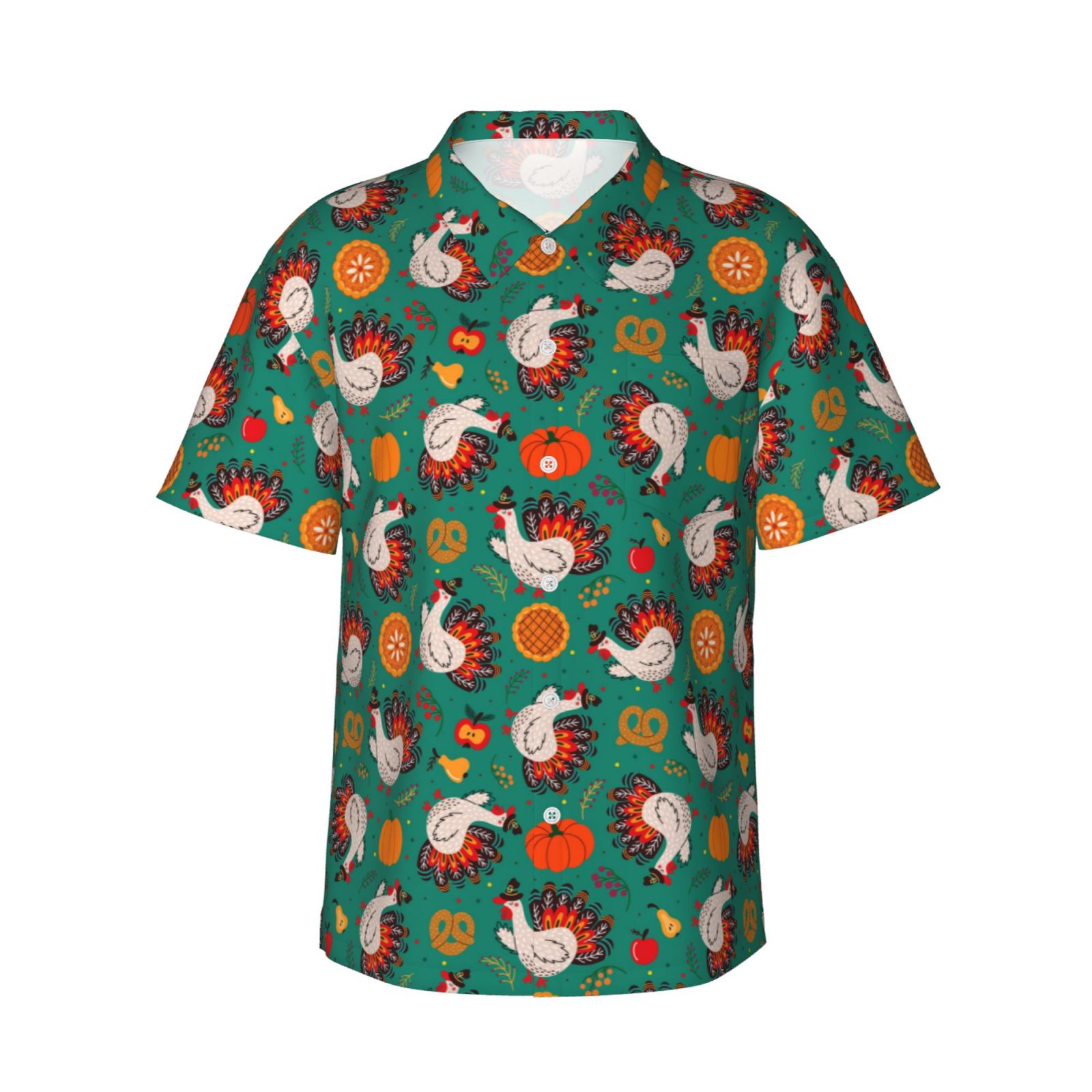 Logiee Turkey And Thanksgiving1 Print Mens Hawaiian Shirts,Loose-Fit Short Sleeve Button Down Tropical Aloha Beach Shirt,Summer Vacation Wedding Tops,3X-Large