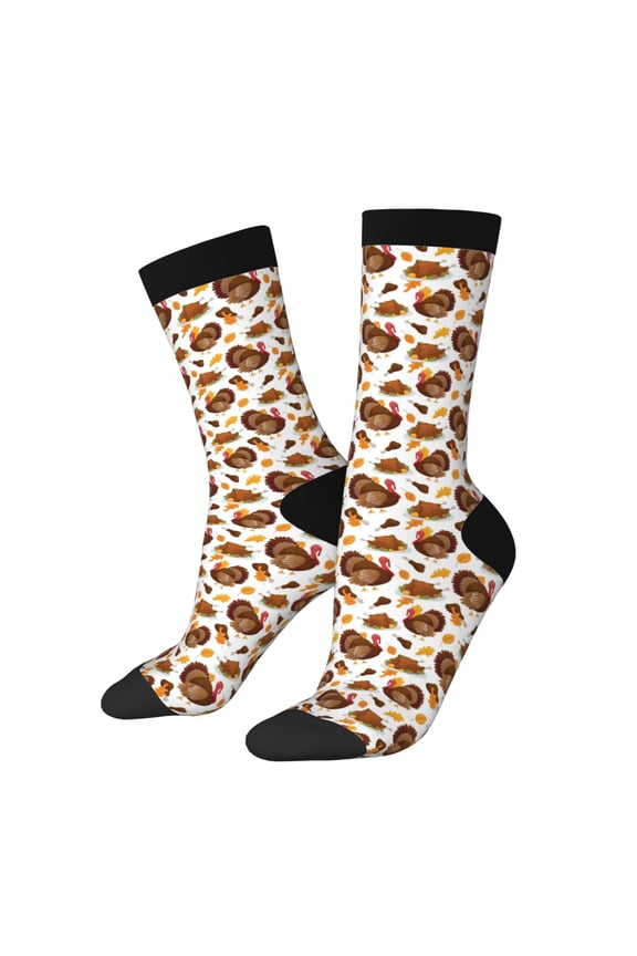 Turkey And Thanksgiving3 Print Adult Socks for Men & Women,Calf Socks, Ankle Socks,Boots Socks,Breathable Casual Sock,Unisex Crew Socks
