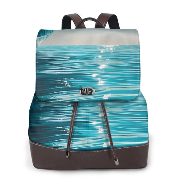 Logiee Turquoise Ocean Reflection Print Backpack Purse for Women,Fashion Leather Backpack Purse,Women's Leather Backpack for Work College Travel