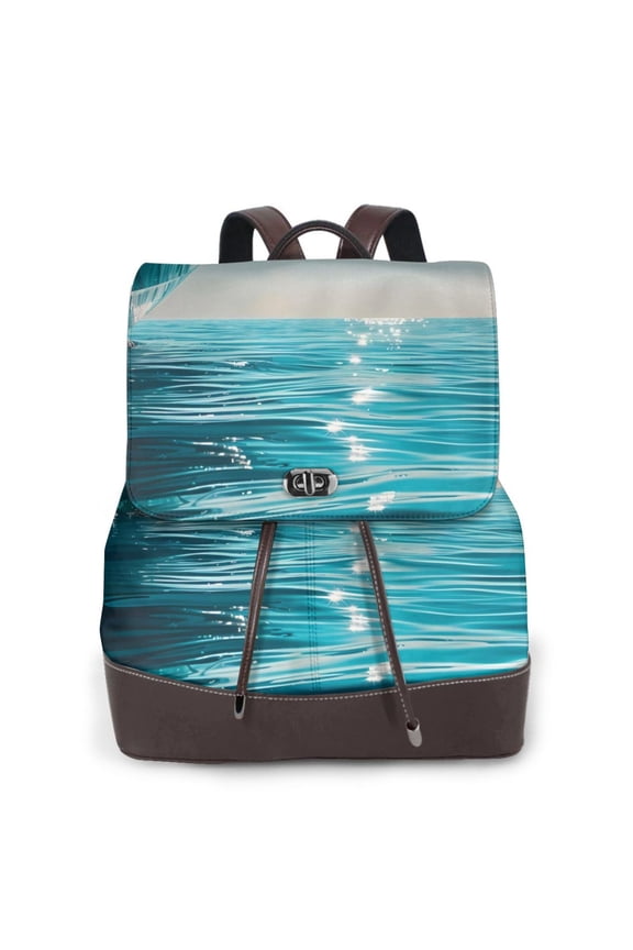 Logiee Turquoise Ocean Reflection Print Backpack Purse for Women,Fashion Leather Backpack Purse,Women's Leather Backpack for Work College Travel