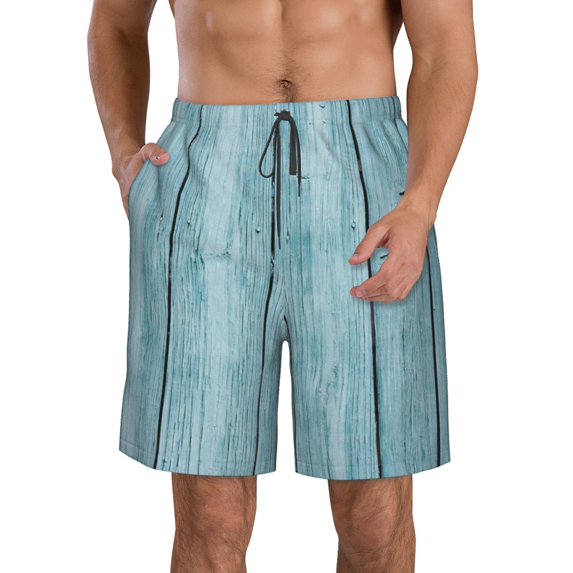 Logiee Turquoise Wooden1 Print Mens Swim Trunks Quick Dry Board Shorts,Breathable Hawaii Beach Shorts Swimwear Bathing Suits-Large