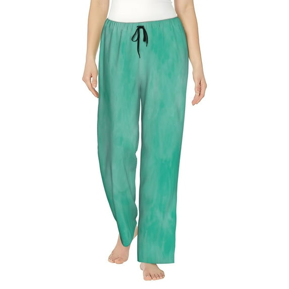 Logiee Turquoise watercolor Print Women Pajama Pants,Comfy Pj Bottom with Pockets & Drawstring,Stretch Casual Sleepwear-Large