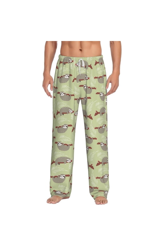 Twig Sloth Print Pajama Pants for Men,Men’s Pajama Bottoms,Mens PJ Pants with Pockets & Button Fly-3X-Large