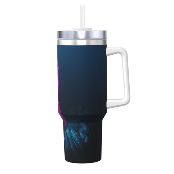 Logiee Two Human Hands are Holds Ribbon Awareness Print 40OZ Ice Bully Cup with Handle and Straw, Double Wall Stainless Steel Tumbler,Travel Coffee Cup with Lid, Summer Insulation and Cooling Cup