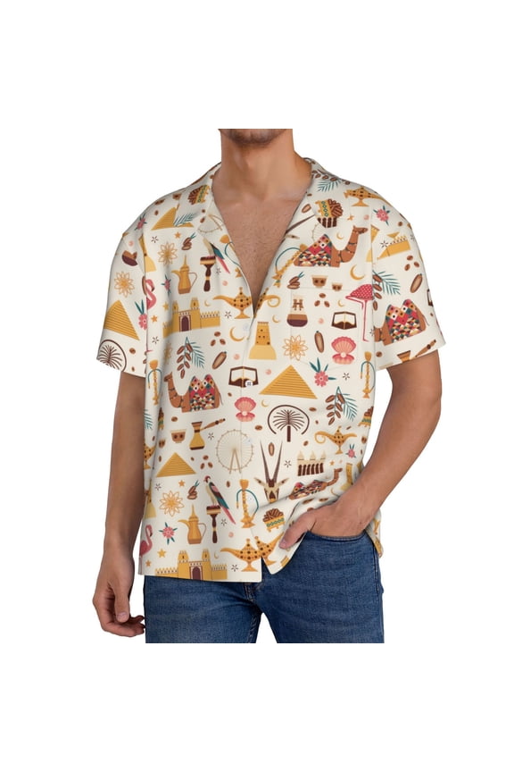 UAE Travel1 Print Men's Button Down Shirts Short Sleeve, Summer Beach Shirts,Vacation Wedding Shirts,Men's Casual Button-Down Shirts with Pocket-Large