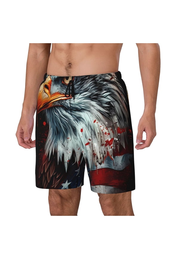 USA Bald Eagle Print Men's Swim Trunk,Quick Dry Board Shorts ,Men's Swim Trunks with Compression Liner, Bathing Suits with Pockets-Small