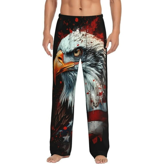 Logiee USA Bald Eagle Print Pajama Pants for Men,Men’s Pajama Bottoms,Mens PJ Pants with Pockets & Button Fly-Large
