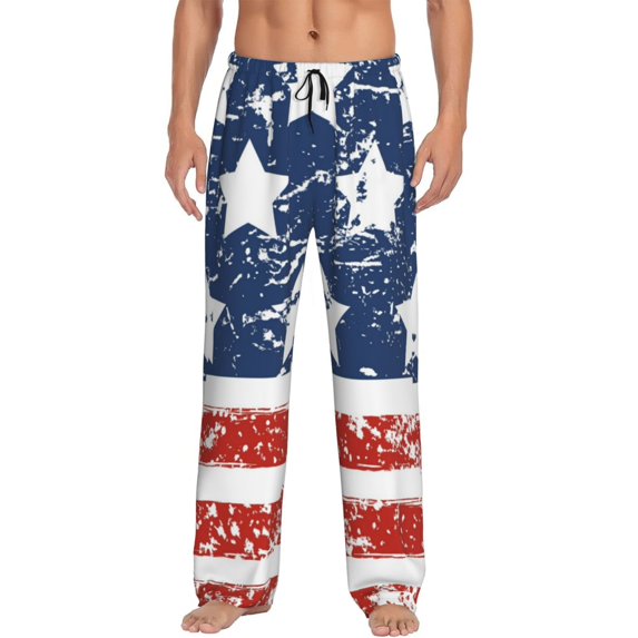 Logiee USA Colors Stripes1 Print Pajama Pants for Men,Men’s Pajama Bottoms,Mens PJ Pants with Pockets & Button Fly-Small