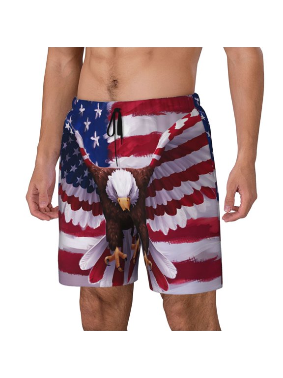 USA Eagle with Spread Wings Print Men's Swim Trunk,Quick Dry Board Shorts ,Men's Swim Trunks with Compression Liner, Bathing Suits with Pockets-Small