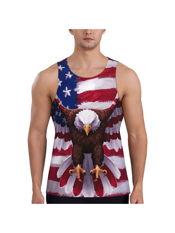 USA Eagle with Spread Wings Print Men's Workout Tank Top,Quick Dry Workout Tank Top,Gym Muscle Tee,Fitness Bodybuilding Sleeveless T Shirt-Medium