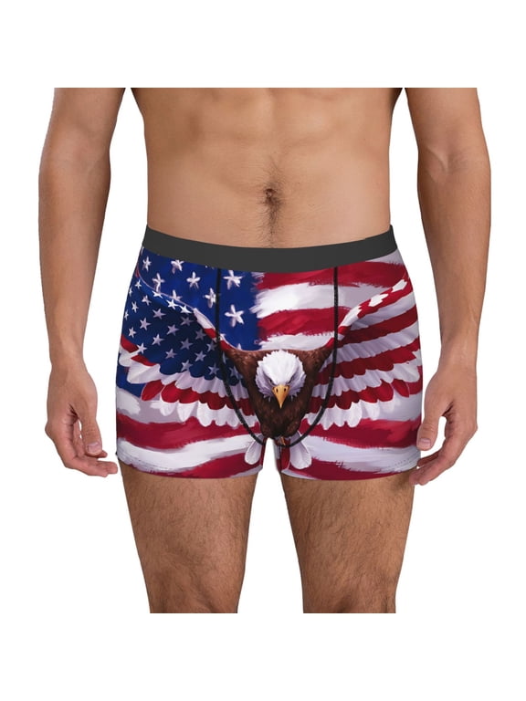 USA Eagle with Spread Wings Print Mens Boxer Briefs,Boxer Briefs for Men,Breathable Stretch Underwear,Boys Boxer Briefs-X-Large