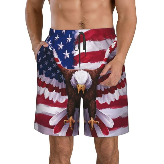 Logiee USA Eagle with Spread Wings Print Mens Swim Trunks Quick Dry Board Shorts,Breathable Hawaii Beach Shorts Swimwear Bathing Suits-Medium