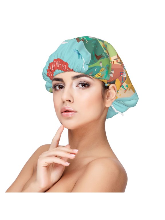 USA Tourist Map Print Silk Bonnet Satin Bonnet for Sleeping Women and Men,Double Layer Hair Bonnet for Curly Braids Hair