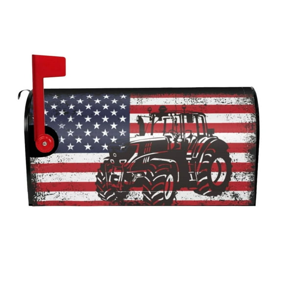 Logiee USA Vintage Flag Tractor Print Post Letter Box Wrap Decor, Mailbox Cover Suitable for Standard Mailbox and Large Size Mailbox,Outdoor Yard Decoration-21x18 in