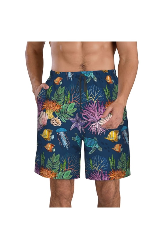 Undersea Animals Print Mens Swim Trunks Quick Dry Board Shorts,Breathable Hawaii Beach Shorts Swimwear Bathing Suits-X-Large
