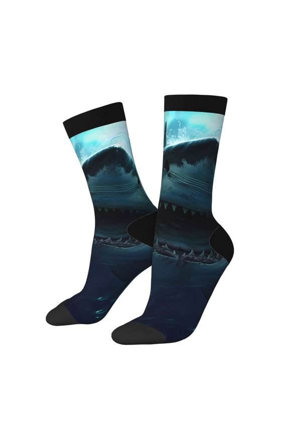 Undersea Shark Print Adult Socks for Men & Women,Calf Socks, Ankle Socks,Boots Socks,Breathable Casual Sock,Unisex Crew Socks