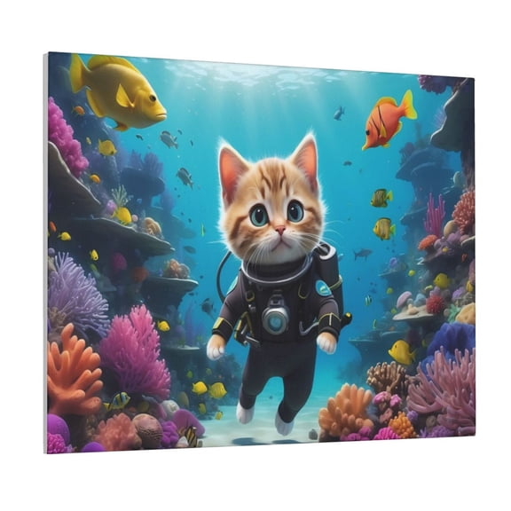 Logiee Underwater Diving Cat Print Canvas Wall Art ,Art Poster,Canvas Decorative Picture,Decor Wall Pictures for Living Room Bedroom Bathroom,Ready to Hang