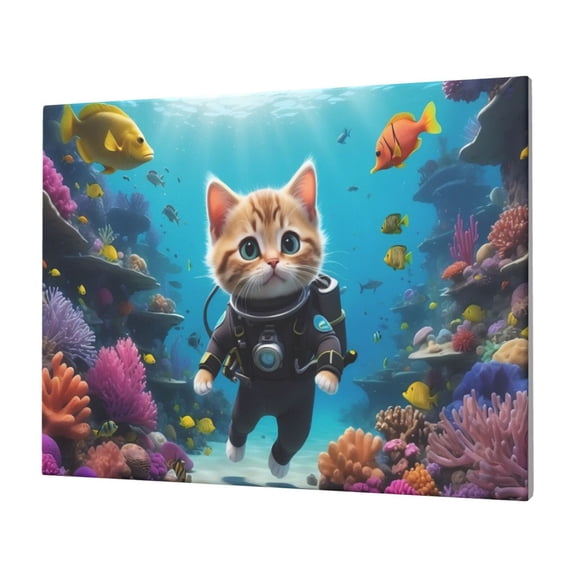 Logiee Underwater Diving Cat Print Canvas Wall Art,Canvas Picture Prints with Frame, Wall Art Decorative,Canvas Decorative,Suitable for Living Room Bedroom Office Room 30x40
