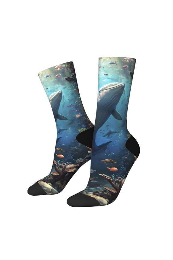 Underwater Dolphin Print Adult Socks for Men & Women,Calf Socks, Ankle Socks,Boots Socks,Breathable Casual Sock,Unisex Crew Socks