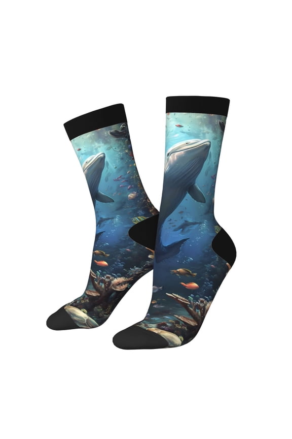 Underwater Dolphin Print Adult Socks for Men & Women,Calf Socks, Ankle Socks,Boots Socks,Breathable Casual Sock,Unisex Crew Socks