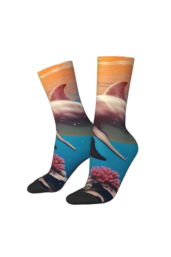 Underwater Plant Dolphin Print Adult Socks for Men & Women,Calf Socks, Ankle Socks,Boots Socks,Breathable Casual Sock,Unisex Crew Socks