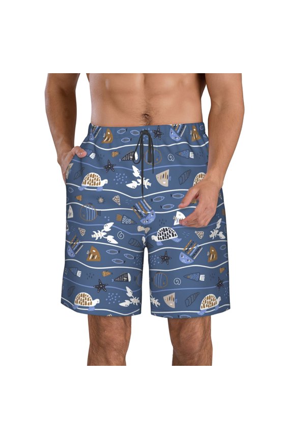 Underwater World Animals Print Mens Swim Trunks Quick Dry Board Shorts,Breathable Hawaii Beach Shorts Swimwear Bathing Suits-X-Large